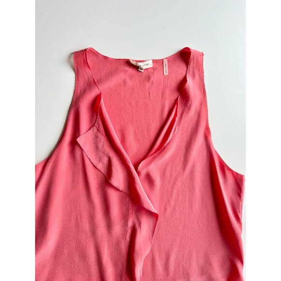 REBECCA TAYLOR Coral Pink Silk Crepe Cascade Ruffle V-Neck Blouse Top, Size 6 - Picture 6 of 12